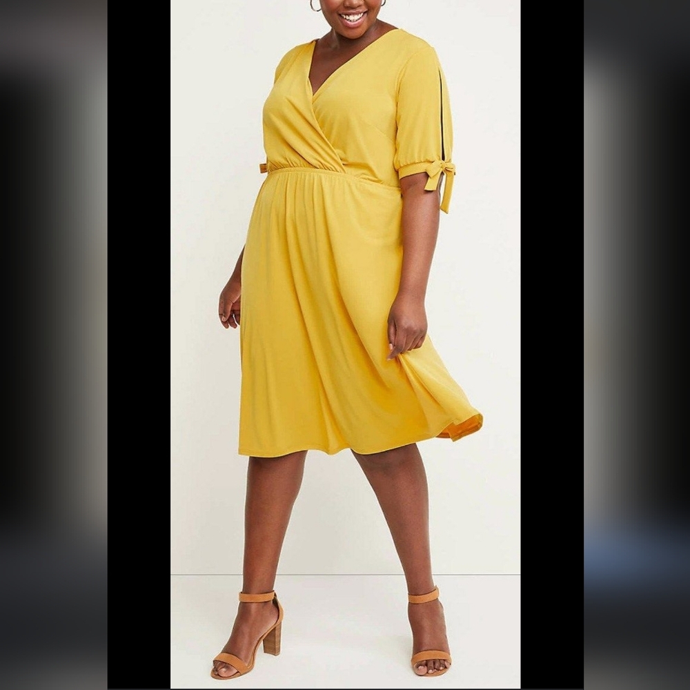 NWT Lane Bryant Mustard Plus Size Knee Length Dress 26/28